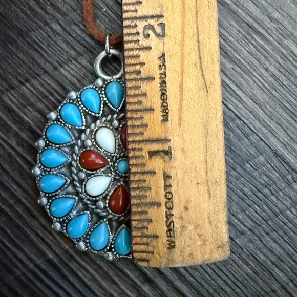 Robert Rose Faux Turquoise and Coral Medallion Necklace - Picture 11 of 13